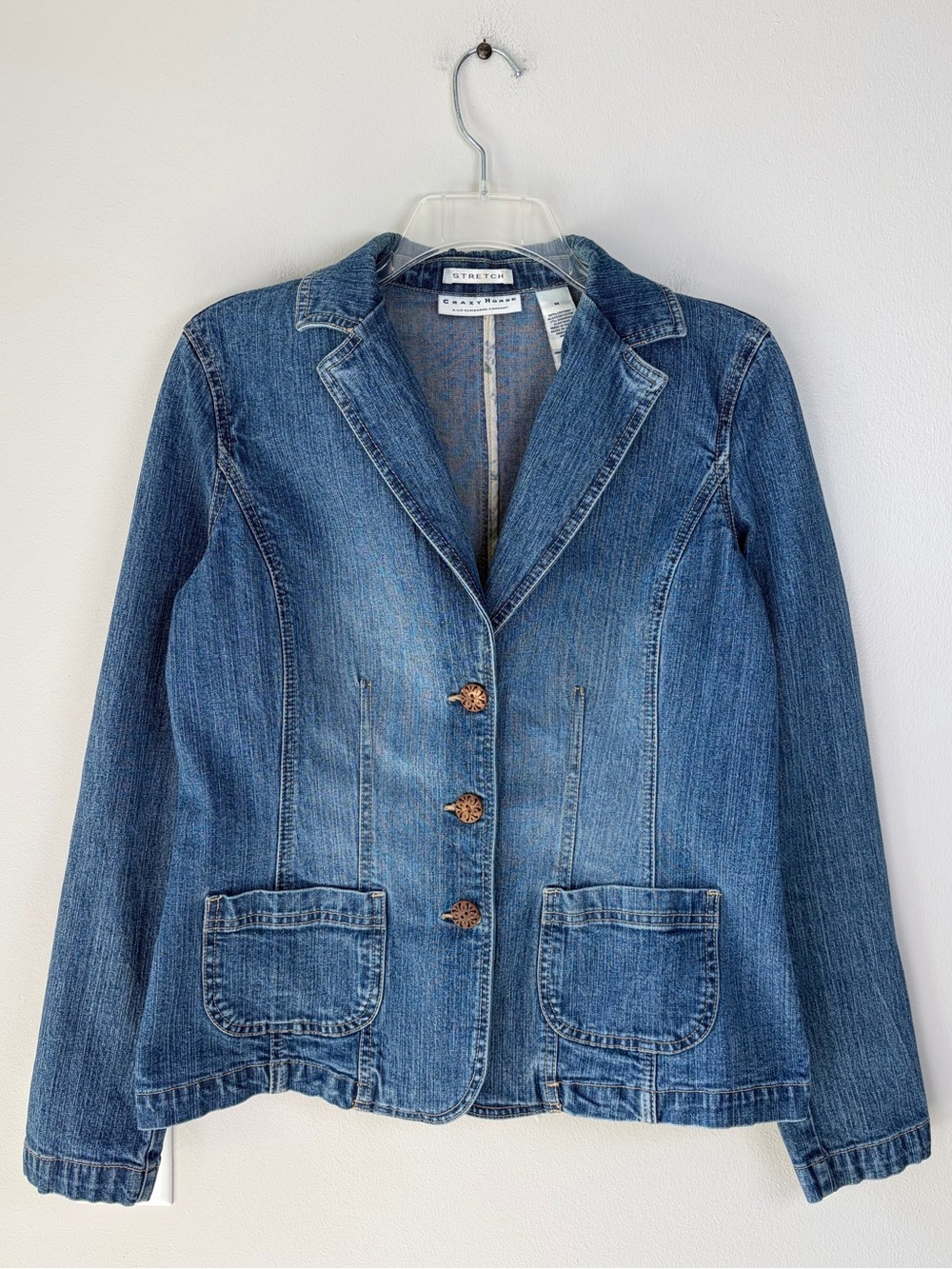 Crazy Horse by Liz Claiborne Vintage Denim Blazer Jacket with Patch Pockets